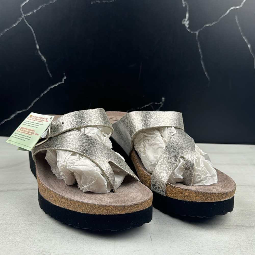 Mephisto Silver and Black Wedge Sandals
